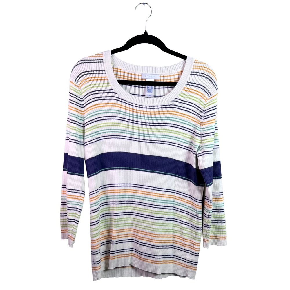 Lizwear Striped Ribbed Knit Sweater 2000s Women's XXL Preppy Coastal Grandmother
